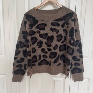 Aqua Brown Leopard Print Sweater
